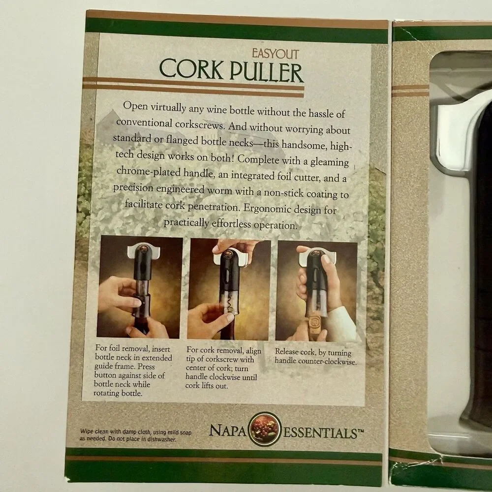 NAPA ESSENTIALS Easy Out Cork Puller Wine Opener NEW in box w/Wine Pairing Guide